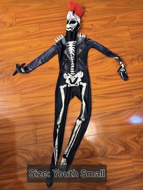 Kids Punk Skeleton Morphsuit Halloween Costume Youth Small